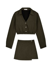 Lapel Suede Buttoned Set Wear