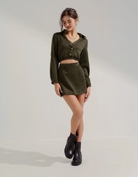 Lapel Suede Buttoned Set Wear