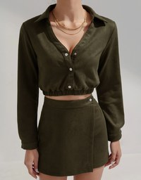 Lapel Suede Buttoned Set Wear