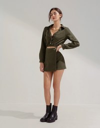 Lapel Suede Buttoned Set Wear