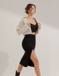 Side Zipper Slit Knit Maxi Skirt