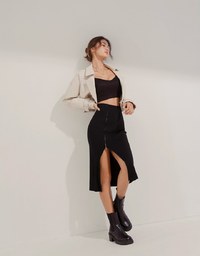 Side Zipper Slit Knit Maxi Skirt