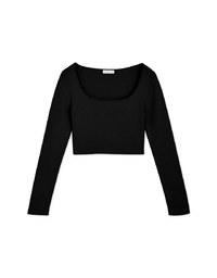 U Collar Knit Fitted Crop Top