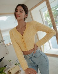 【I'M Meme Joint Name】Beaded Button Crop Knit Blazer Jacket