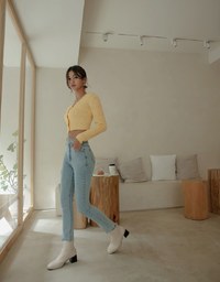 【I'M Meme Joint Name】Beaded Button Crop Knit Blazer Jacket