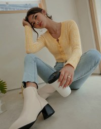 【I'M Meme Joint Name】Beaded Button Crop Knit Blazer Jacket
