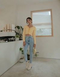 【I'M Meme Joint Name】Beaded Button Crop Knit Blazer Jacket