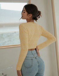 【I'M Meme Joint Name】Beaded Button Crop Knit Blazer Jacket