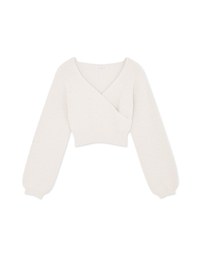 Overlapped V Neck Short Sleeve Knit Crop Top