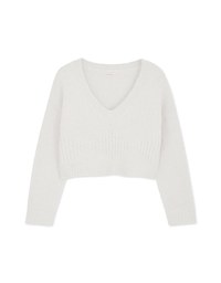 V-Neck Diamond Checked Plush Knit Crop Top