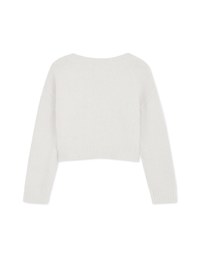 V-Neck Diamond Checked Plush Knit Crop Top