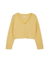 V-Neck Diamond Checked Plush Knit Crop Top