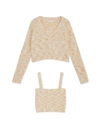 Mixed Color Fur Balls And Button Two-Piece Knit Top