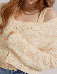 Mixed Color Fur Balls And Button Two-Piece Knit Top