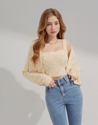Mixed Color Fur Balls And Button Two-Piece Knit Top