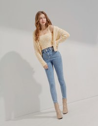 Mixed Color Fur Balls And Button Two-Piece Knit Top