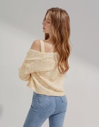 Mixed Color Fur Balls And Button Two-Piece Knit Top