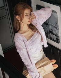 Mixed Color Fur Balls And Button Two-Piece Knit Top