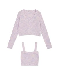Mixed Color Fur Balls And Button Two-Piece Knit Top