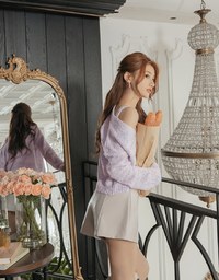 Mixed Color Fur Balls And Button Two-Piece Knit Top
