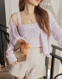 Mixed Color Fur Balls And Button Two-Piece Knit Top