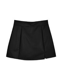Modern Slit Pleated Faux Leather Skirt