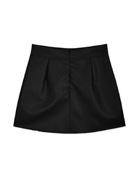 Modern Slit Pleated Faux Leather Skirt