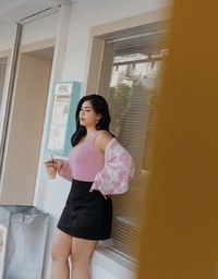 360°Skinny Pleated Line Suede Skort