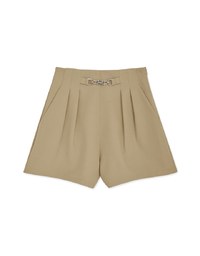 Silver Button Pleated Skinny Shorts