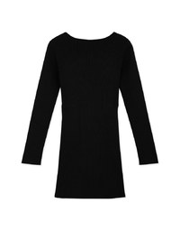U-Collar Button-Down Knit Mini Dress