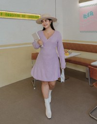 Overlapped V Neck Loose Knit Mini Dress