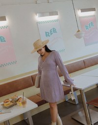 Overlapped V Neck Loose Knit Mini Dress