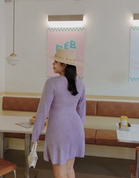 Overlapped V Neck Loose Knit Mini Dress
