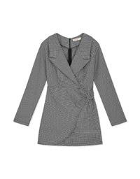 Houndstooth Overlap Side Belt Shirt Mini Dress