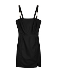 Fashionable Slit Faux Leather Vest Mini Dress