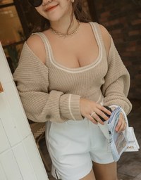 Colour Contrast Edge Two Piece Knit Top