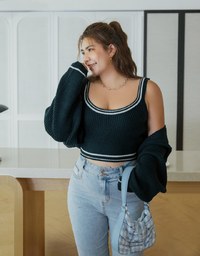 Colour Contrast Edge Two Piece Knit Top