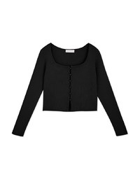 Square Neck Buttoned Crop Knit Top