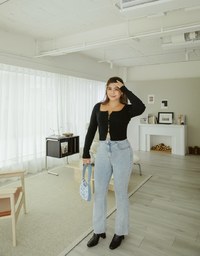 Square Neck Buttoned Crop Knit Top