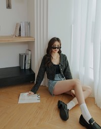 Small Bead Button Lapel Crop Top