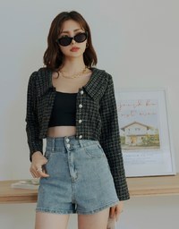 Small Bead Button Lapel Crop Top