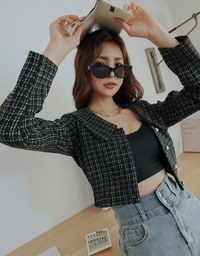 Small Bead Button Lapel Crop Top