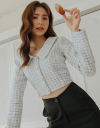 Small Bead Button Lapel Crop Top