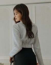 Small Bead Button Lapel Crop Top