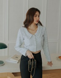 Small Bead Button Lapel Crop Top