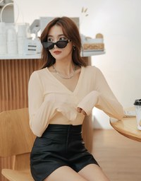 V Neck Diagonal Button Knit Top