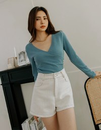 Overlap Scrunch V Neck Crop Top