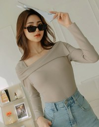 Square Neck Turn Up Striped Top