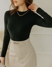 Mock Neck Plain Crop Fit Top