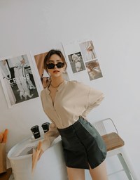 Collarless Plain Oversized Blouse Shirt